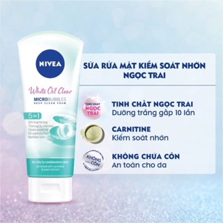 [ Mẫu Mới 2020] Sữa Rửa Mặt Nivea White Oil Clear Micro Bubbles Deep Clean Foam 5IN1 Trắng Da Sạch Nhờn 100g