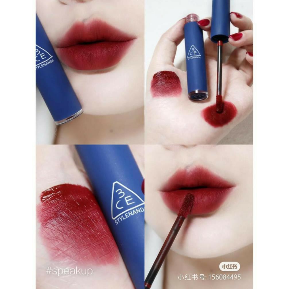 |HÀNG HOT|Son Kem Lì 3CE Vỏ Xanh Velvet Lip Tint Speak Up, Mẫu Son Kem 3CE Màu Đỏ Đất Thần Thánh.