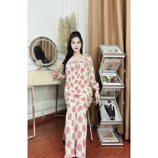 Bộ Pijama Chất Đũi Lụa Hoạ Tiết Vịt Dễ Thương Có Khoá Kéo Cho Bầu Và Sau Sinh