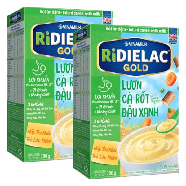 BỘT ĂN DẶM RIDIELAC GOLD LƯƠN CÀ RỐT ĐẬU XANH - HỘP GIẤY 200G