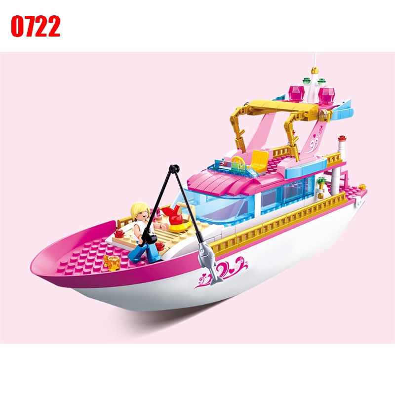 Compatible with Lego Sluban Pink Dream Dolphin Bay Swimming Beach Shop Sapphire Castle Villa Yacht Girl Assembled Building Blocks Toy 0600