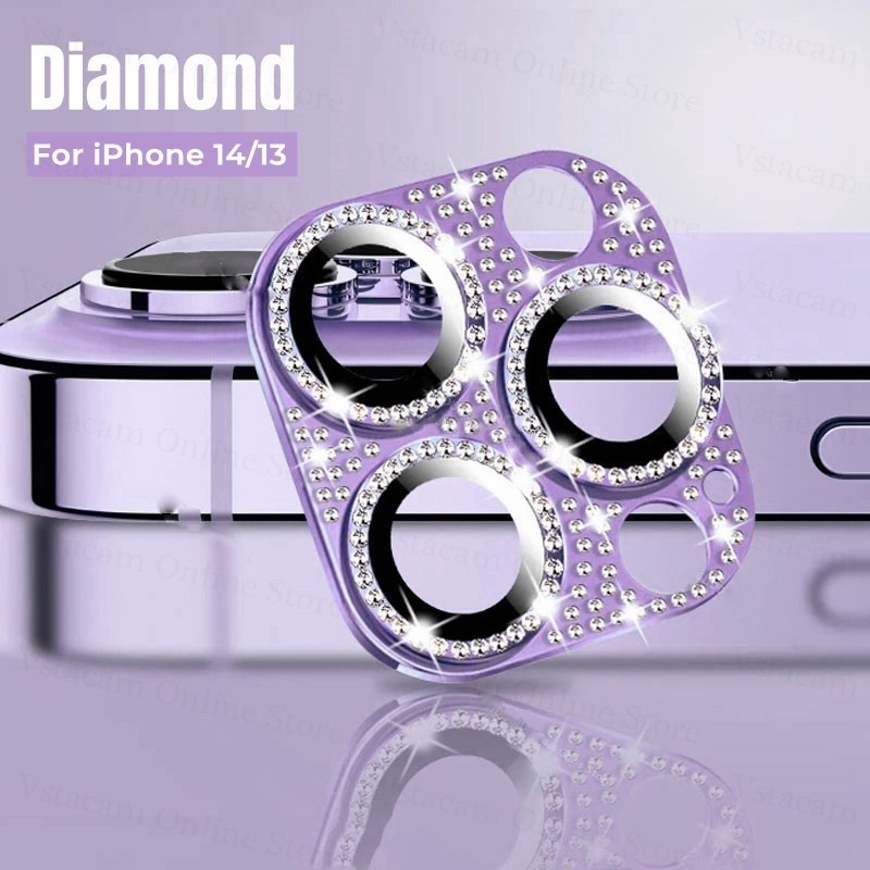 Kính Cường Lực Bảo Vệ camera Phối Kim Loại Lấp Lánh Dành Cho iphone 14 pro max 14 plus 14pro 13 12 11