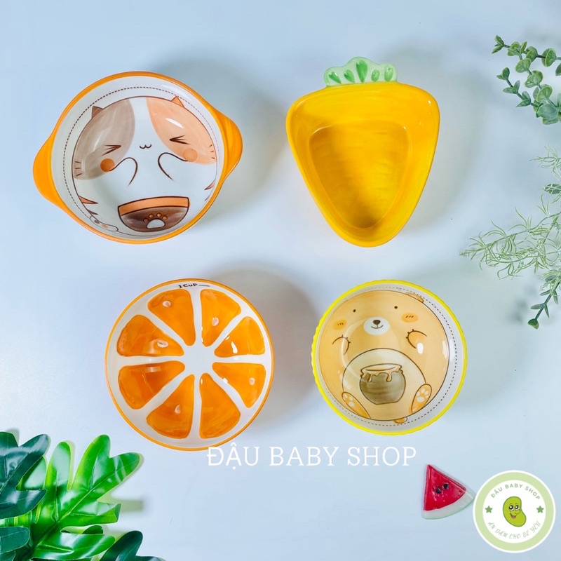 Bát ăn dặm gốm sứ, bát ăn dặm màu cam cho bé
