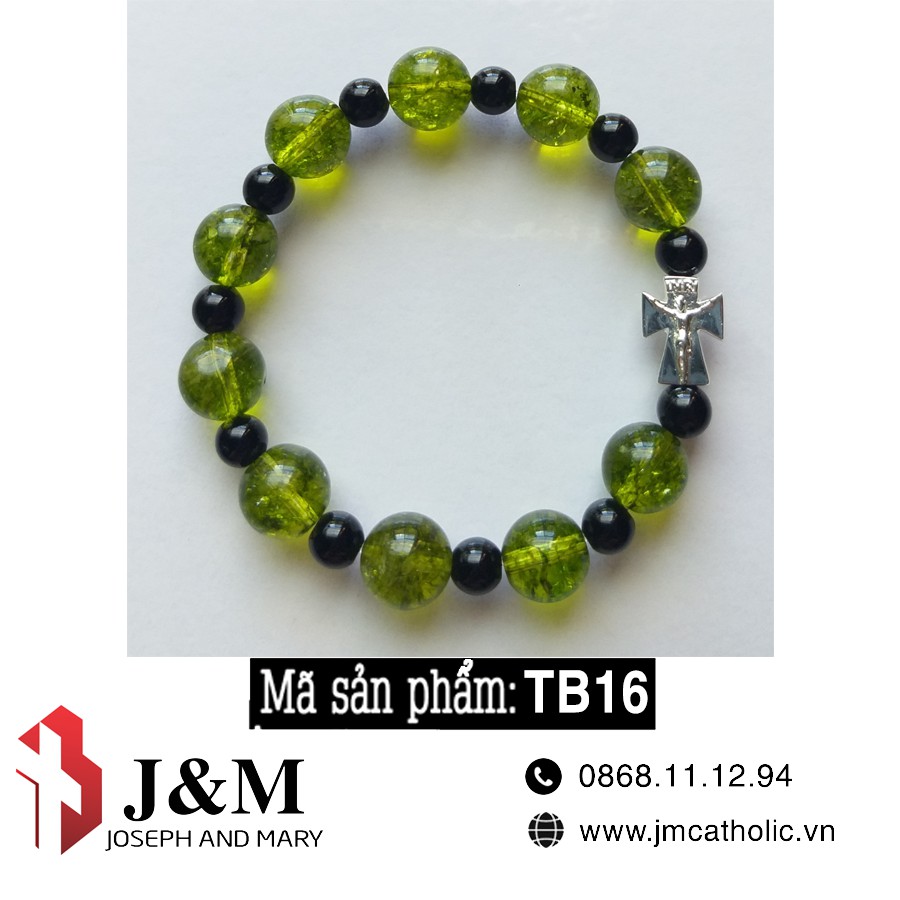 Chuỗi tràng Mân côi 10 hạt đá UL màu xanh kết hợp đa nhỏ màu đen 10mm