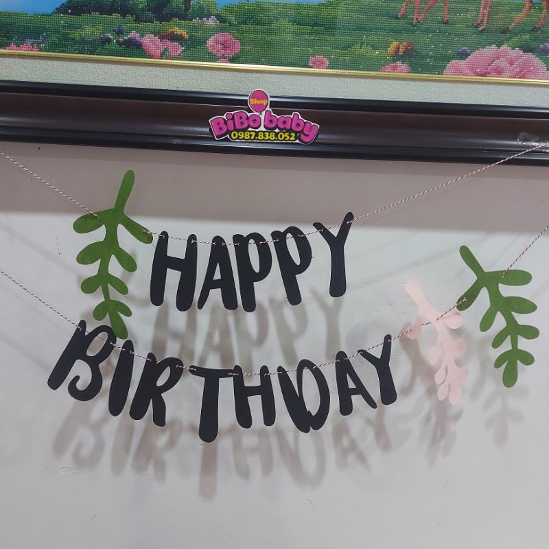 Dây chữ Happy birthday dạ đen mẫu Hàn Quốc trang trí sinh nhật