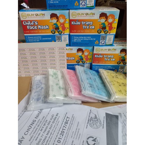 Khẩu Trang Y tế Cho Bé 2,5-10 Tuổi Mask Duy Quân Nhiều Họa Tiết Quai Bền Chắc Chắn Hộp 50 Cái