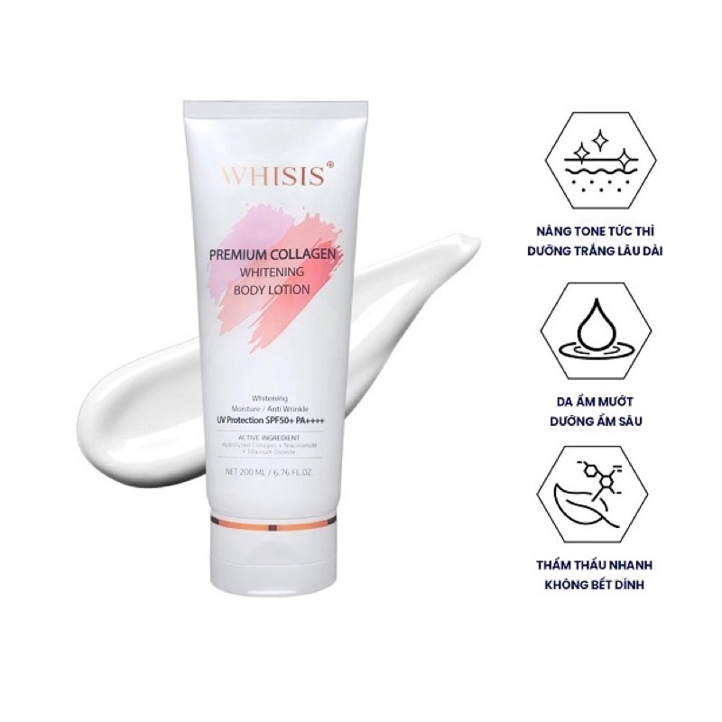 Kem Dưỡng Thể Trắng Da Chống Nắng WHISIS Premium Collagen Whitening Body Lotion 200ml