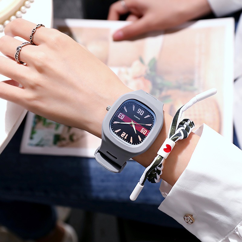 Đồng hồ nữ mặt vuông 400 điện tử hot trend nam nữ thời trang Unisex