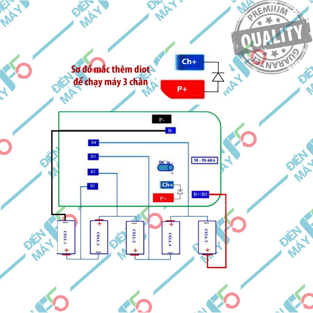 DMF5 Mạch bảo vệ Makita 5s 18v / 21v Xả Cao 60A / 90A, Giắc Sạc DC 5.5*2.1mm.