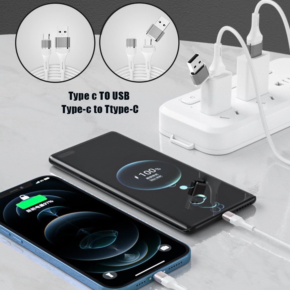 Dây Cáp Sạc Nhanh 2 Trong 1 Type-C 60W 3A USB Sang Type-C