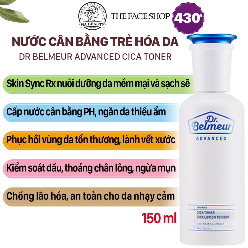 Nước hoa hồng dưỡng ẩm cân bằng trẻ hóa da kể cả da nhạy cảm The Face Shop Dr Belmeur Advanced Cica Toner 150ml