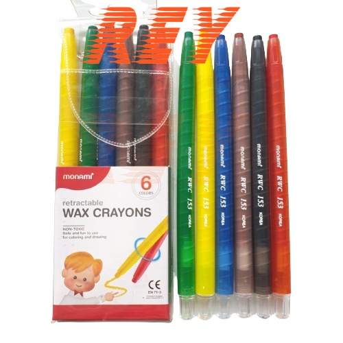 [Giao hoả tốc] Vỉ 6 cây bút sáp vặn Hàn Quốc Monami RWC-6C Retractable wax crayons an toàn chính hãng