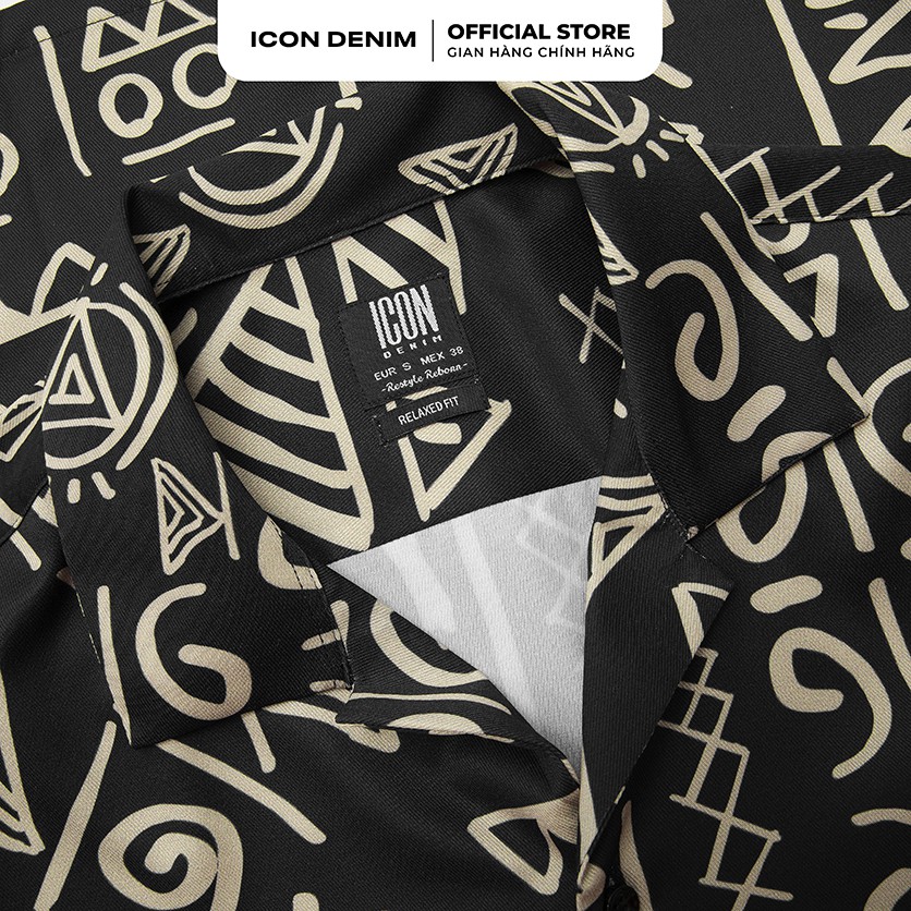 Áo Sơ Mi Nam Tay Ngắn Cổ Danton Họa tiết Biểu Tượng Tribal Doodle Vải Chun Chéo Mềm Mát ICON DENIM | BigBuy360 - bigbuy360.vn