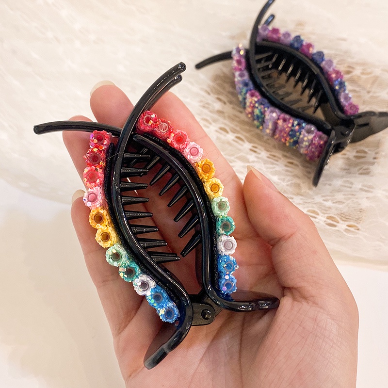 Colorful Sequin Crabs Hair Clips/ Temperament Rainbow Ponytail Holder Hairpin/ Korean Resin Barrette Headdress Accessories