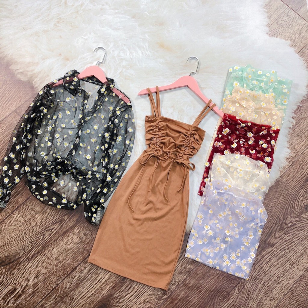 Set Váy Thun Gân Và Áo Hoa Khoác Ngoài | BigBuy360 - bigbuy360.vn