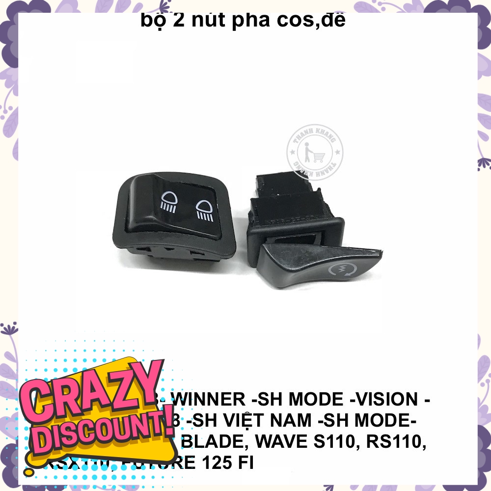 Bộ 2 nút pha cos, nút đề theo xe AIRBLADE 2011-2018, WINNER SH MODE, VISION, LEAD.v.v. thanh khang 006001364 006001361