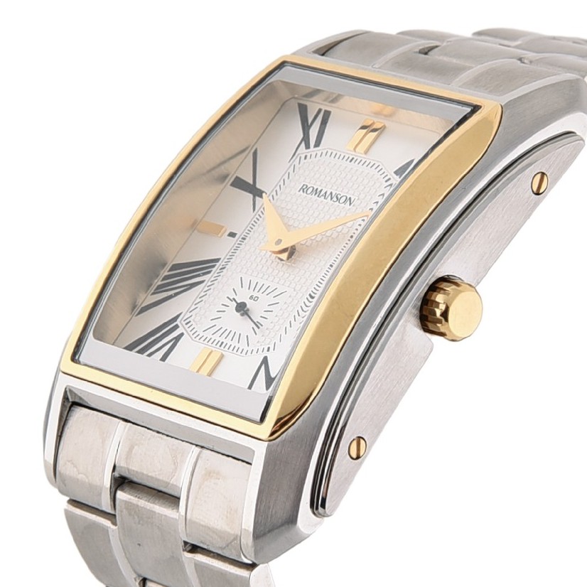 Đồng hồ Romanson Men Watch TM2629JMCWH nam mặt chữ nhật máy Thụy Sĩ kính chống nước dây thép cao cấp chính hãng
