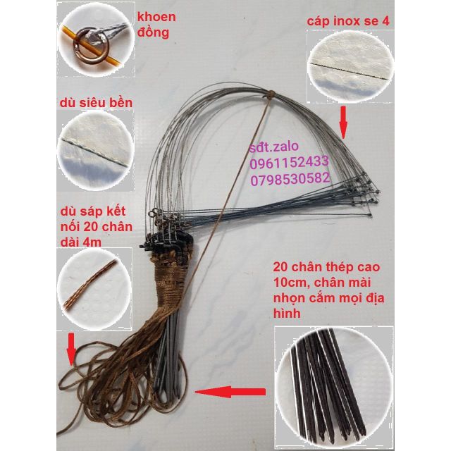 Giò bẫy gà rừng 1 bộ 20 chân.màu cỏ khô nhuộm tàn hình.cáp innox xe 4 .dây liên kết dù sáp