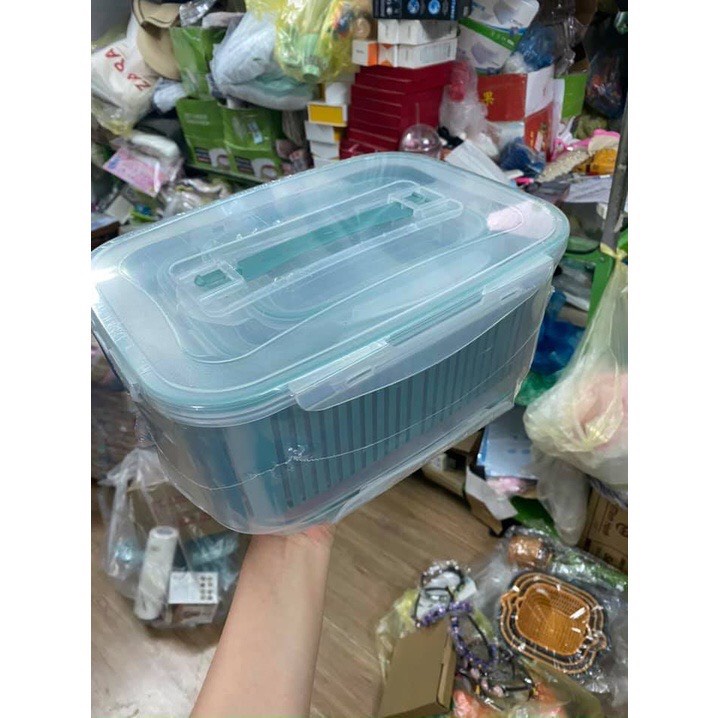 Bộ 5 Hộp Đựng Thực Phẩm Giỏ Có Nắp Đậy Khay Nhựa Kèm Rổ Ráo Nước Để Tủ Lạnh Bảo Quản Thức Ăn Tiện Lợi