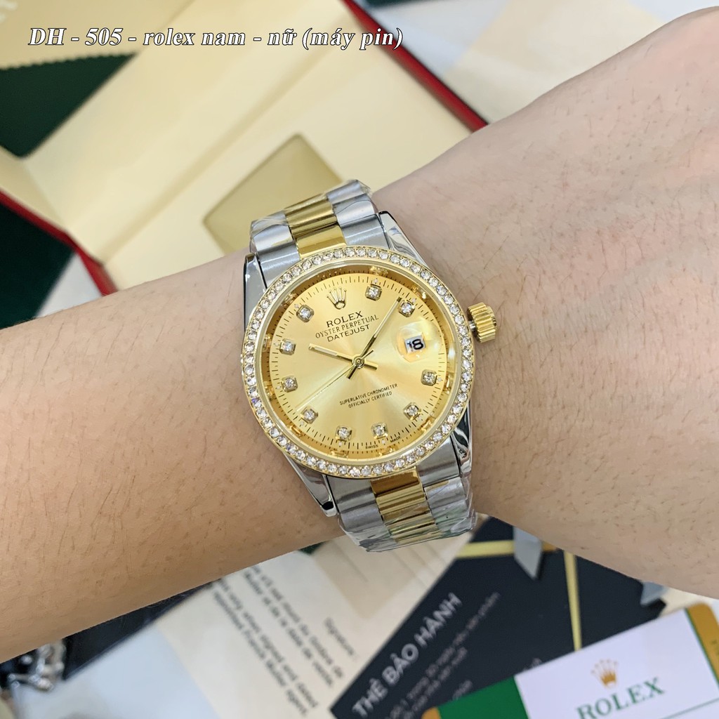 [rolex nam] Đồng hồ nam nữ Rolex - unisex viền đá dây kim loại chống nước DH505 | BigBuy360 - bigbuy360.vn