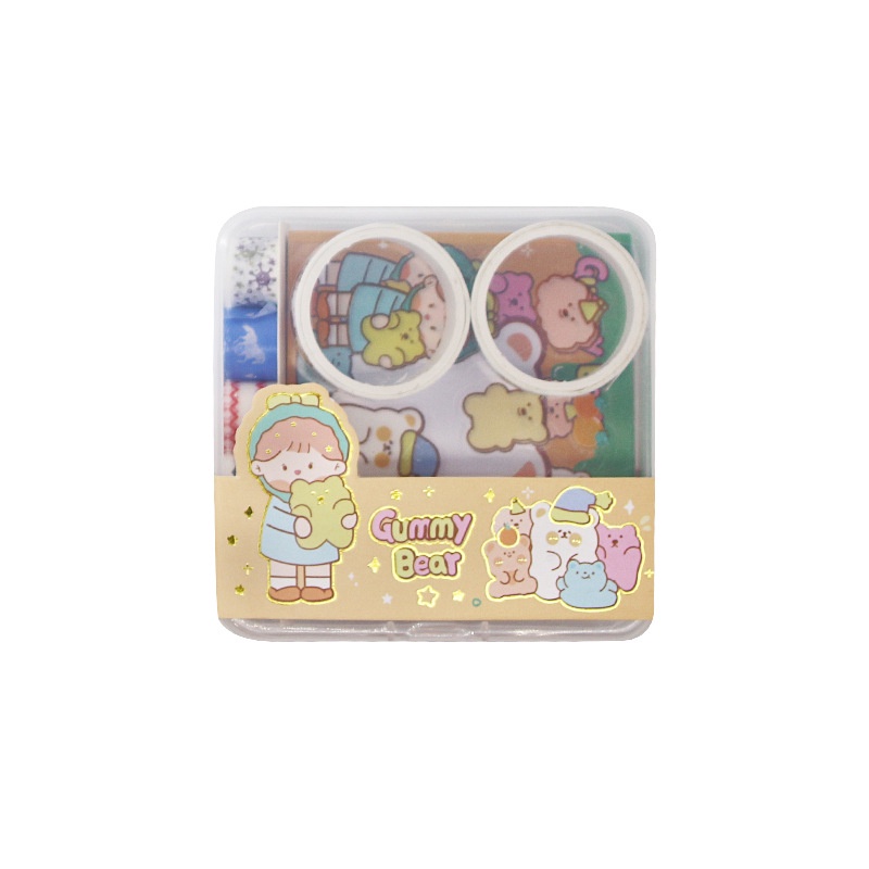 Hộp cuộn băng keo dán trang trí và giấy ghi chú RUIXIANG họa tiết hoạt hình đáng yêu đa năng tiện lợi