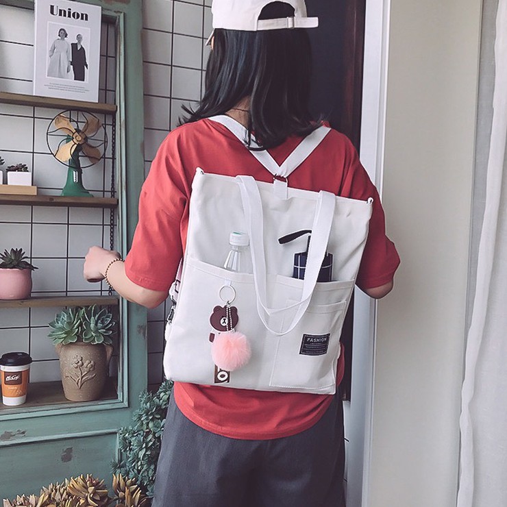 Túi xách kiêm balo vải canvas nữ thời trang Hàn Quốc có thể đeo chéo phù hợp đi học đi chơi,dạo phố | BigBuy360 - bigbuy360.vn