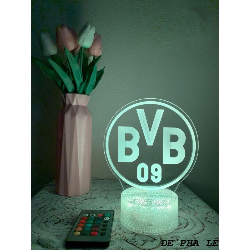 Đèn Ngủ Led 3D Logo CLB Bóng đá Dortmund | 16 Màu + Remote | Đèn Led 3D Dortmund trang trí phòng ngủ, để bàn