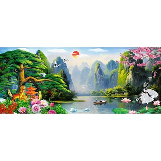 Tranh dan tuong VTC phong thủy tùng hạc diên niên UD1101 kim sa