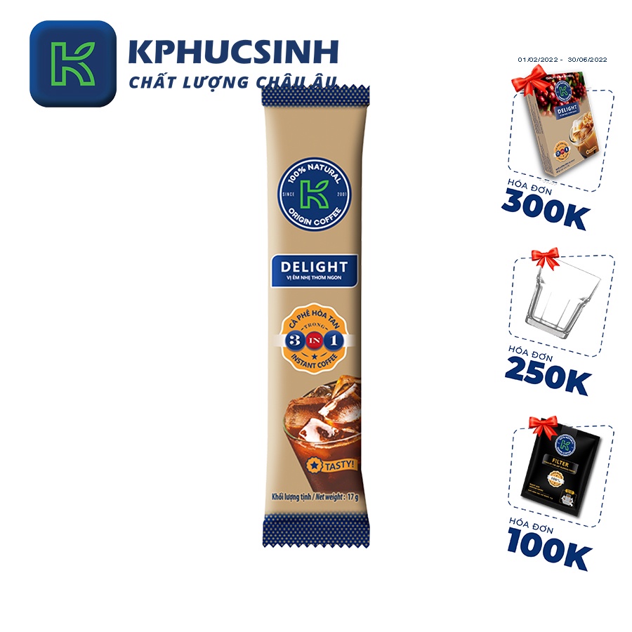 Combo 100 stick cà phê sữa hòa tan K Delight 3in1 17g KPHUCSINH - Hàng Chính Hãng