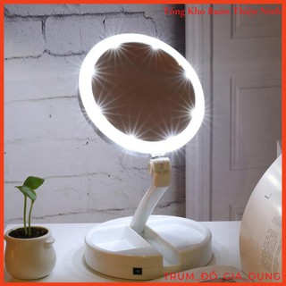 Gương trang điểm đèn led để bàn gấp gọn hình tròn
