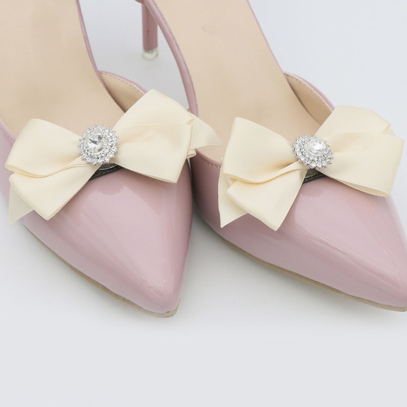 1 Cặp Phụ Kiện Trang Trí Giày Cưới Hình Nơ Đính Đá Sang Trọng
