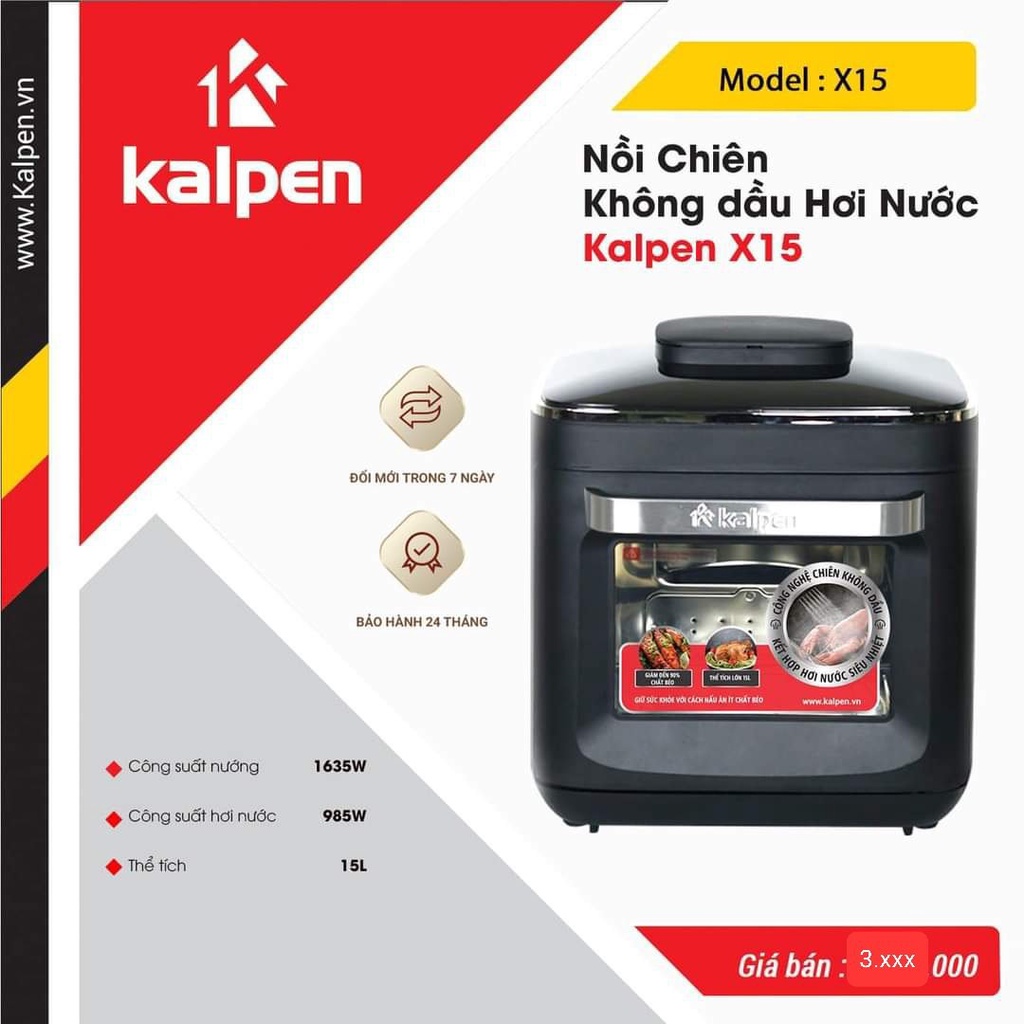 Nồi chiên không dầu hấp hơi nước Kalpen x15 15L, X7 7L, Miễn phí ship toàn quốc