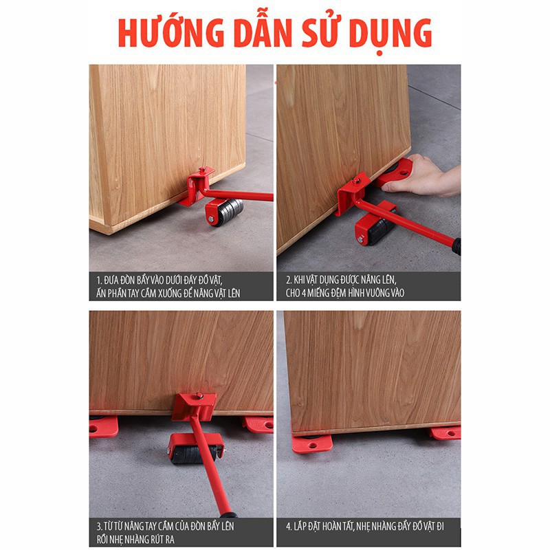 Dụng Cụ Chuyển Đồ Đa Năng - Dụng Cụ Di Chuyển Vật Nặng Một Cách Nhẹ Nhàng Siêu Tiện Lợi, Bao Gồm 1 Tay Nâng Và 4 Bánh Xe