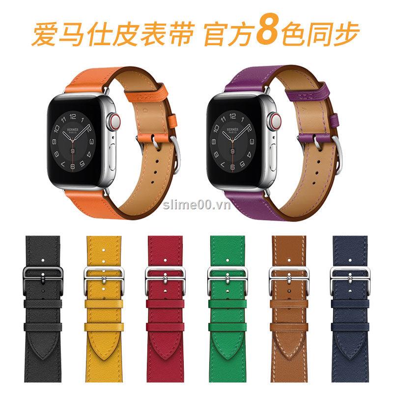 Dây đeo thay thế bằng da in họa tiết HERMES thời trang thích hợp cho đồng hồ thông minh Apple Watch 6 5/4/3 SE