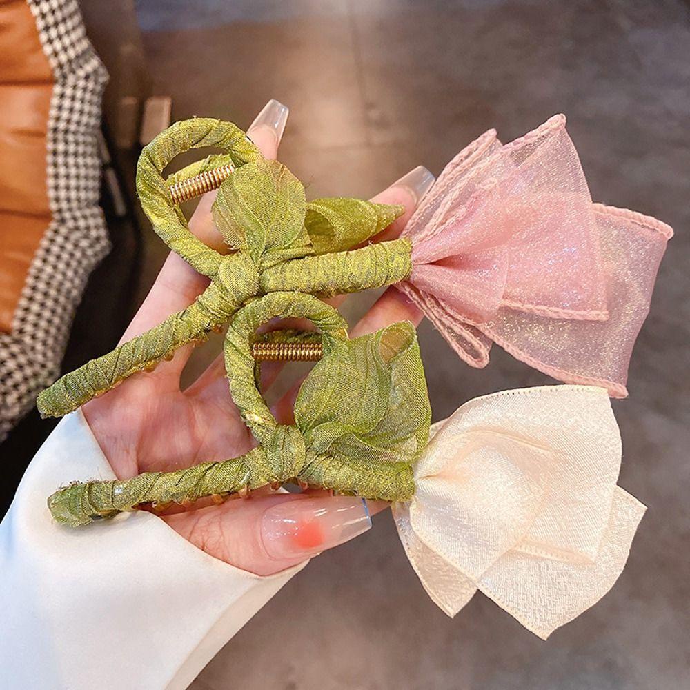 Kẹp Tóc Hình Hoa Tulip Phối Dây Ruy Băng Dày Dặn Phong Cách Hàn Quốc Cho Nữ