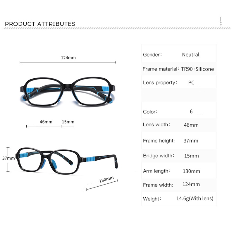 Mắt kính gọng silicon co giãn hình oval màu xanh dương thời trang cho bé trai và bé gái RZ1086 ROZA