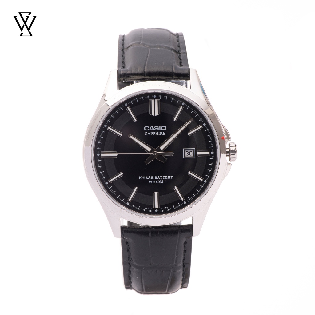Đồng Hồ Quartz Nam Casio WATCHSTORE MTS-100L-1AVDF Thiết Kế Mặt Kính Sapphire 41mm, Dây Da Đen Và Vỏ Thép Không Gỉ