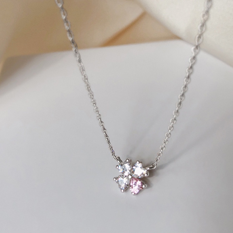 Vòng cổ Mặt Cỏ Ba Lá Đính Đá Zircon Trái Tim Màu Hồng Lấp Lánh Thời Trang Thanh Lịch Dành Cho Bạn Nữ