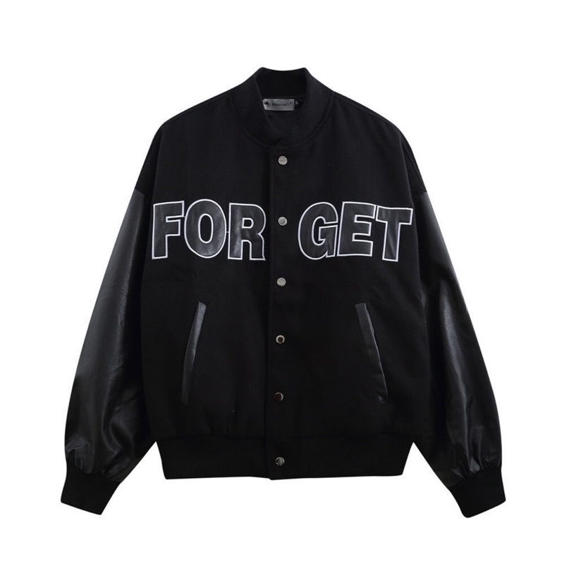 ÁO BOMBER KAKI PHỐI TAY DA FORGET FORM UNISEX NAM NỮ (hình chụp thật)