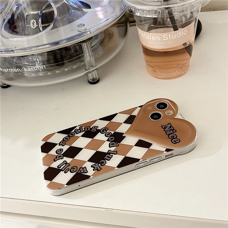 Ốp lưng iphone Ốp Điện Thoại Họa Tiết Trái Tim Phối Sọc Caro Cho Apple 13Promax 12 7/8/XSMAX/11/MINI-DInuo Dinuo case