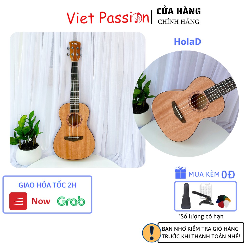 Đàn ukulele concert mã HolaD Viet Passion họa tiết nhí viền đen thiết kế khóa đúc cao cấp cho bạn mới bắt đầu tập chơi