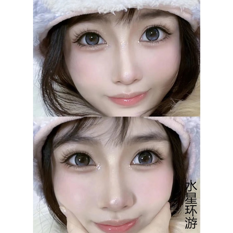 Set 2 Kính Áp Tròng Hình Ngôi Sao Màu Tím Đường Kính Lớn 14.5mm Cận Thị Màu Sắc