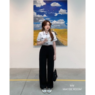 MAYBEROOM® Quần suông đen cạp cao Mono Bottom