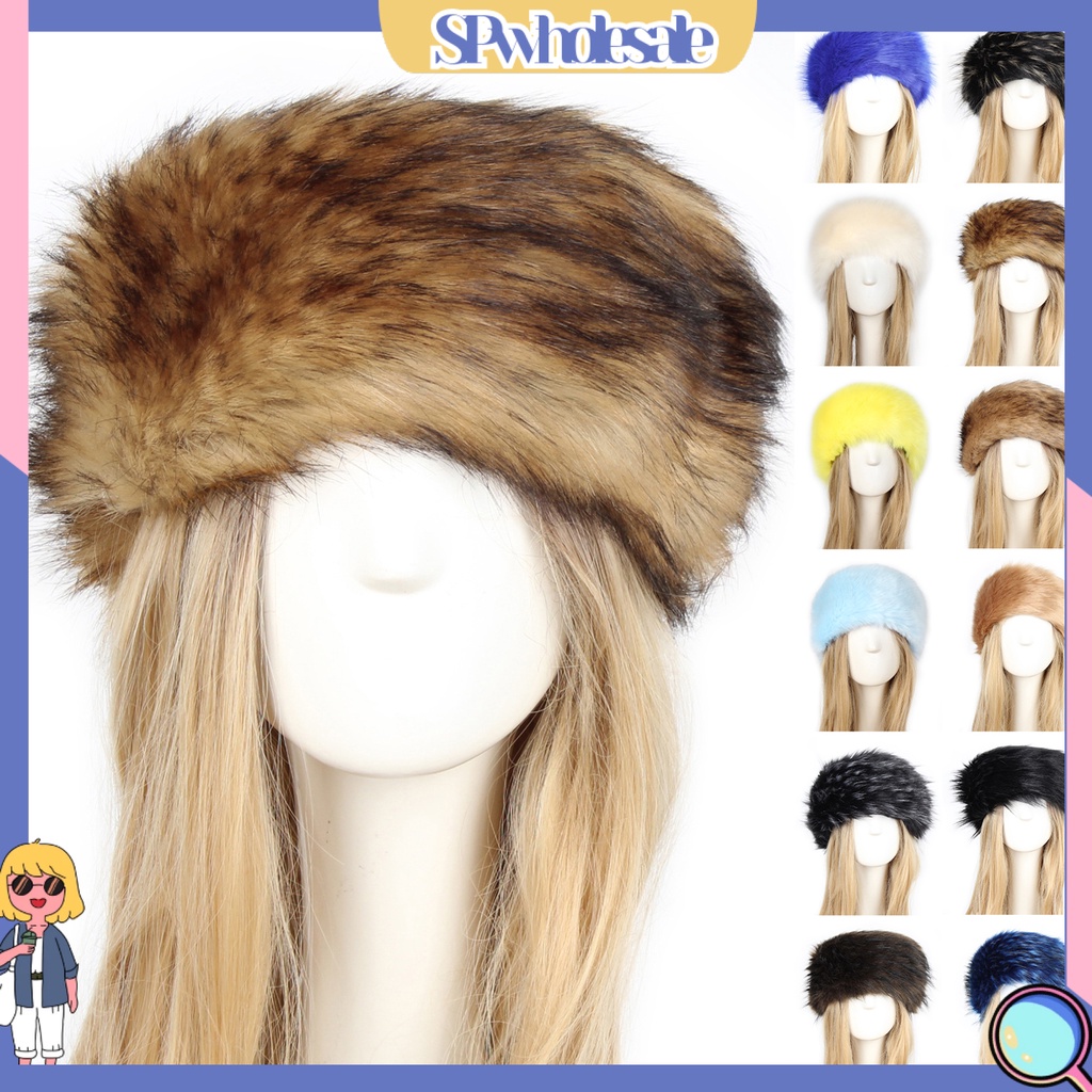 &lt; Stpw &gt; Mũ Turban Rộng Vành Phối Lông Giả Dày Dặn Dễ Phối Đồ Trượt Tuyết Cho Nữ