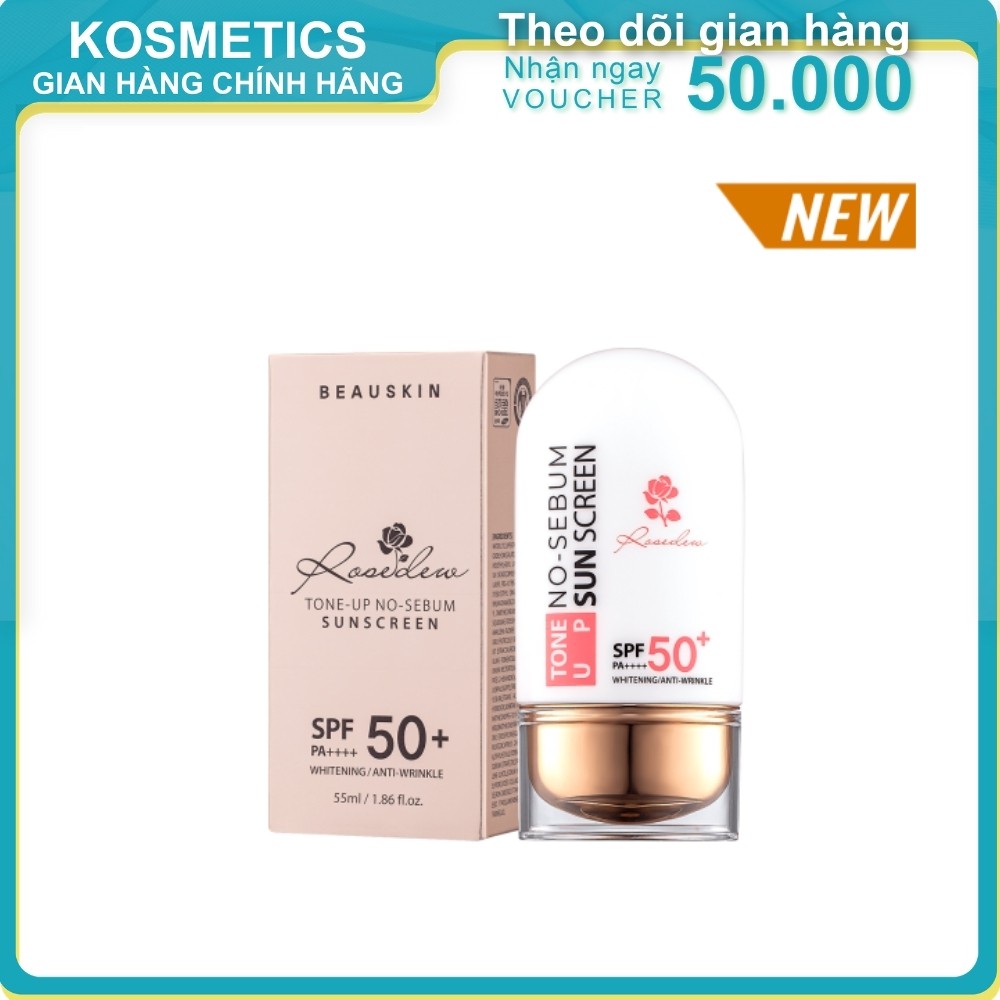 Kem chống nắng ngừa nám kiềm dầu nâng tone BEAUSKIN Rosedew Tone Up No Sebum Sun Cream 55ml