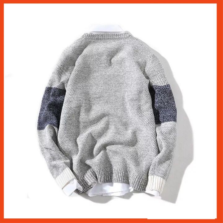 Áo Len Nam dài tay Cổ Tròn Gạo Phối Tay AL70