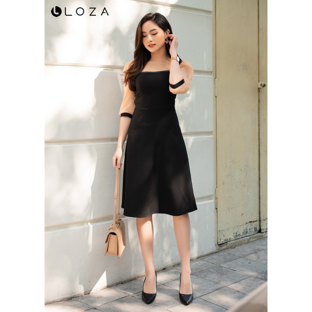 Đầm xoè phối voan đen LOZA LD12019