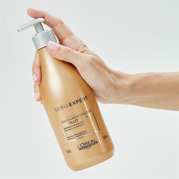 Dầu gội phục hồi tóc hư tổn L'OREAL SERIE EXPERT GOLD QUINOA + PROTEIN ABSOLUT REPAIR SHAMPOO 500ml