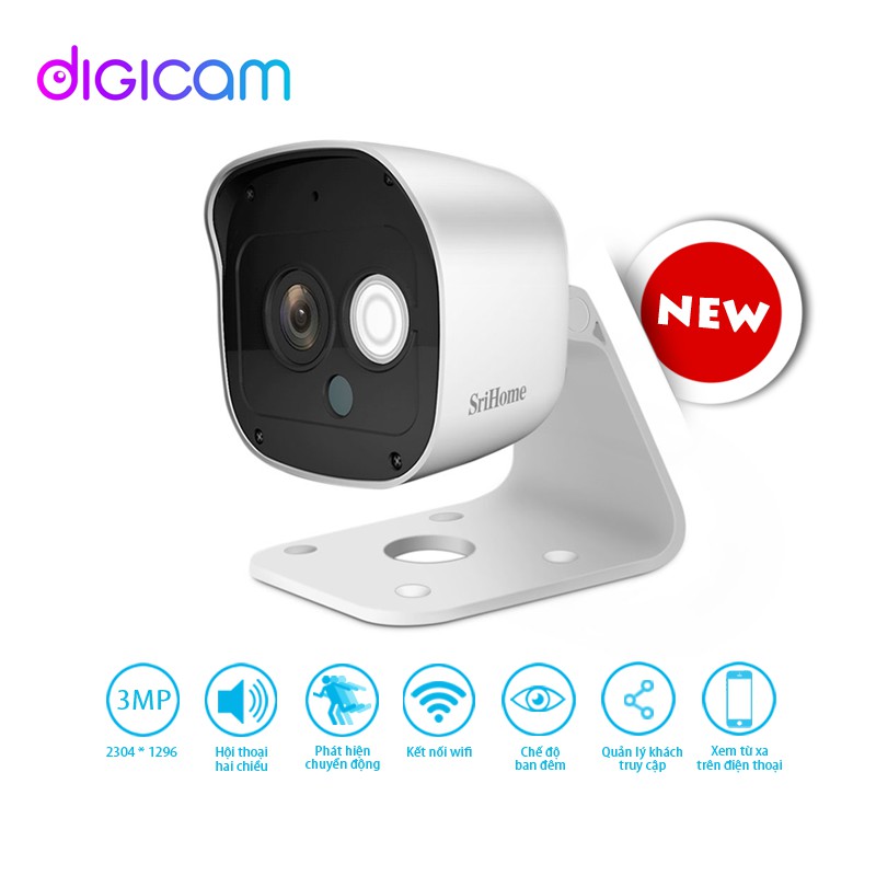 3.0 MPX 2304 x 1296 Camera Srihome ngoài trời SH029