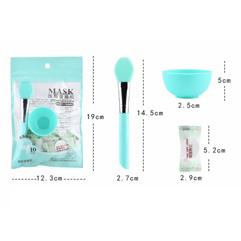 [Hàng mới về] Set 10 mặt nạ giấy kèm bát trộn và cọ làm mặt nạ bằng silicon